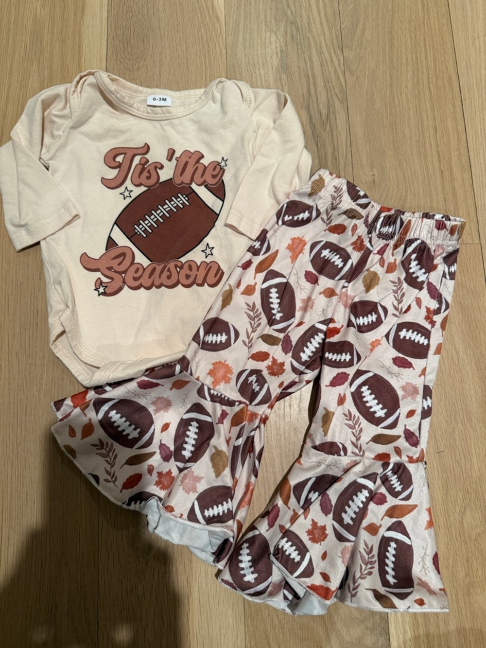 Tis the Season Football Baby Set - Cream & Brown